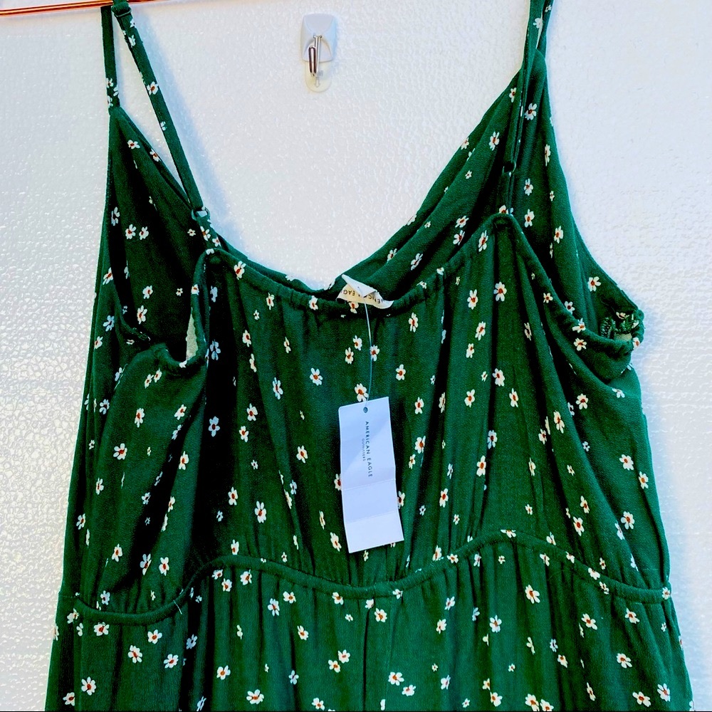 American Eagle Floral Green Maxi/Midi Tank Strap Front Open Slit Dress - Picture 4 of 13